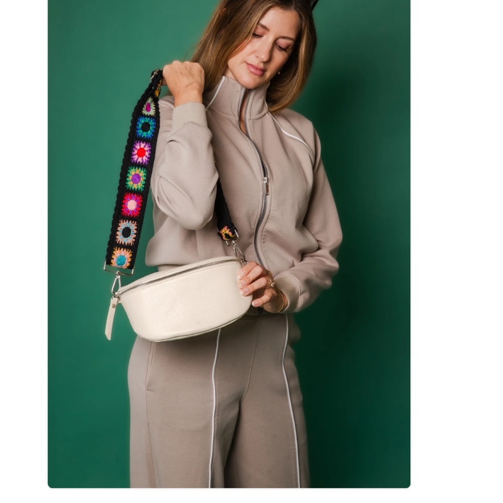 Cream Italian Leather Crossbody bag